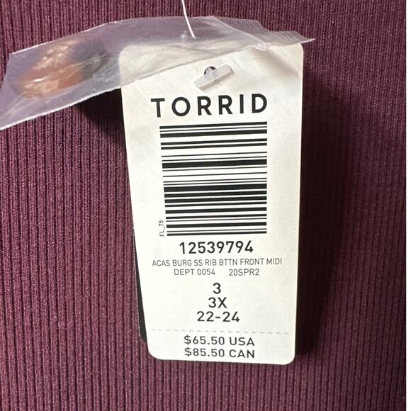 Torrid Ribbed Knit Button Front Detail Midi Dress Sz 3X Burgundy Pockets Stretch - Picture 7 of 13